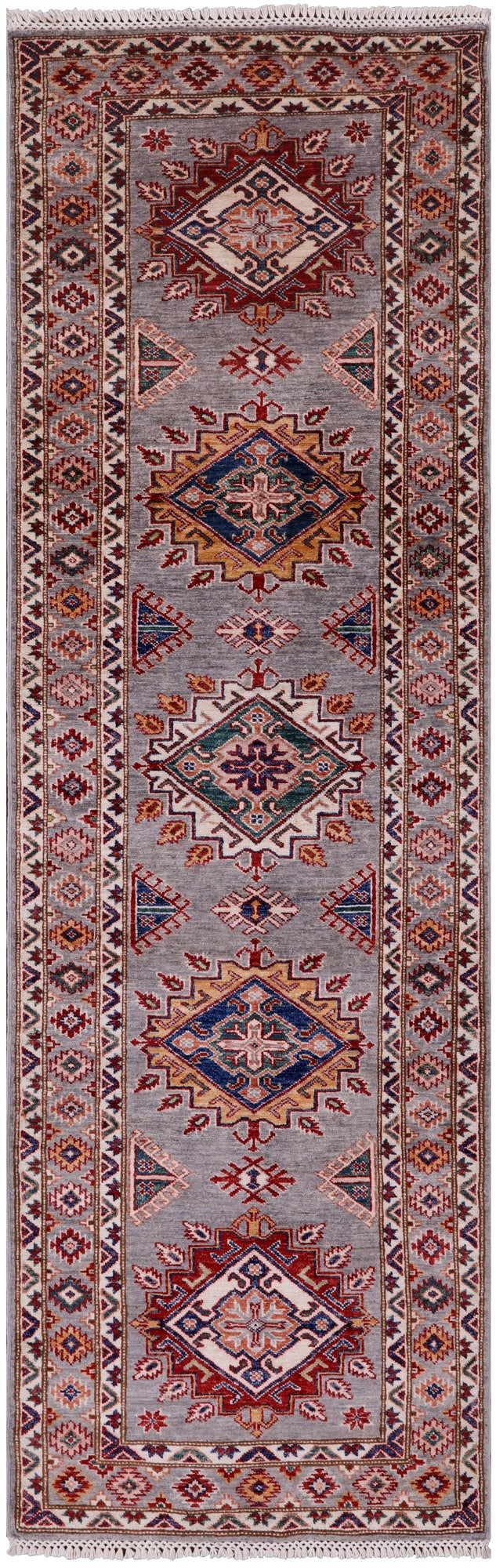 Super Kazak Hand Knotted Wool Runner Rug - 2' 8" X 8' 7" - Golden Nile
