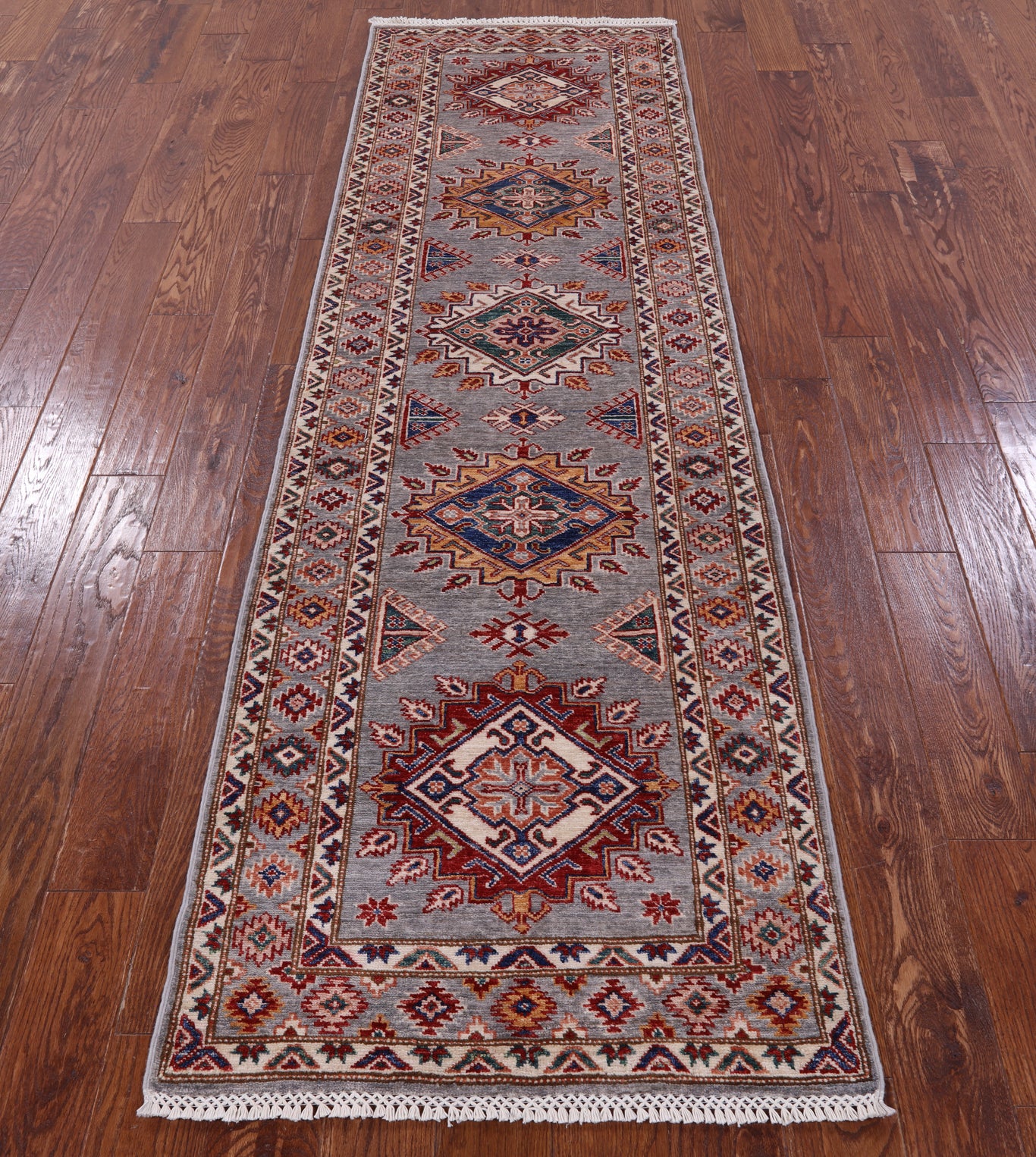 Super Kazak Hand Knotted Wool Runner Rug - 2' 8" X 8' 7" - Golden Nile