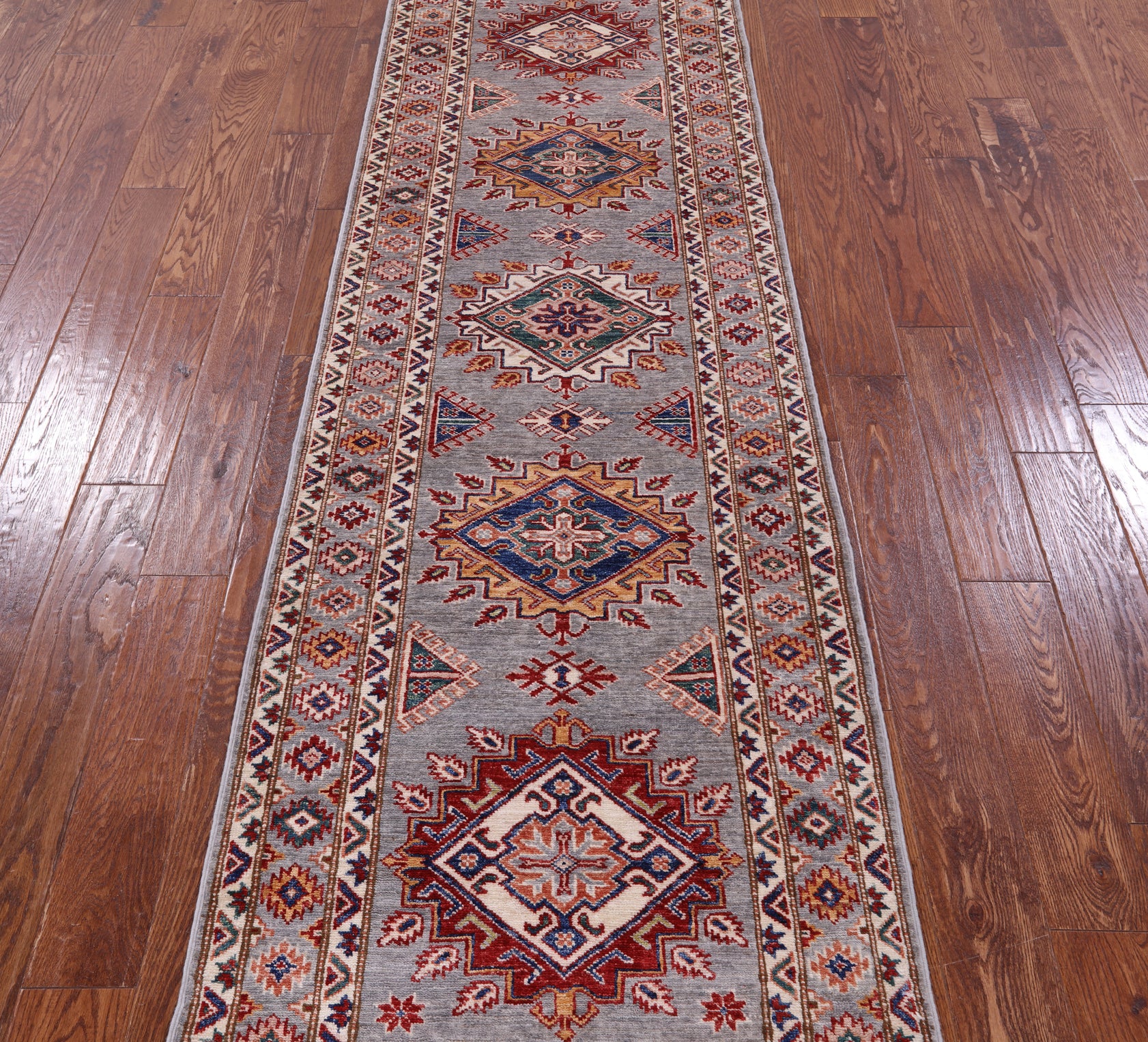 Super Kazak Hand Knotted Wool Runner Rug - 2' 8" X 8' 7" - Golden Nile
