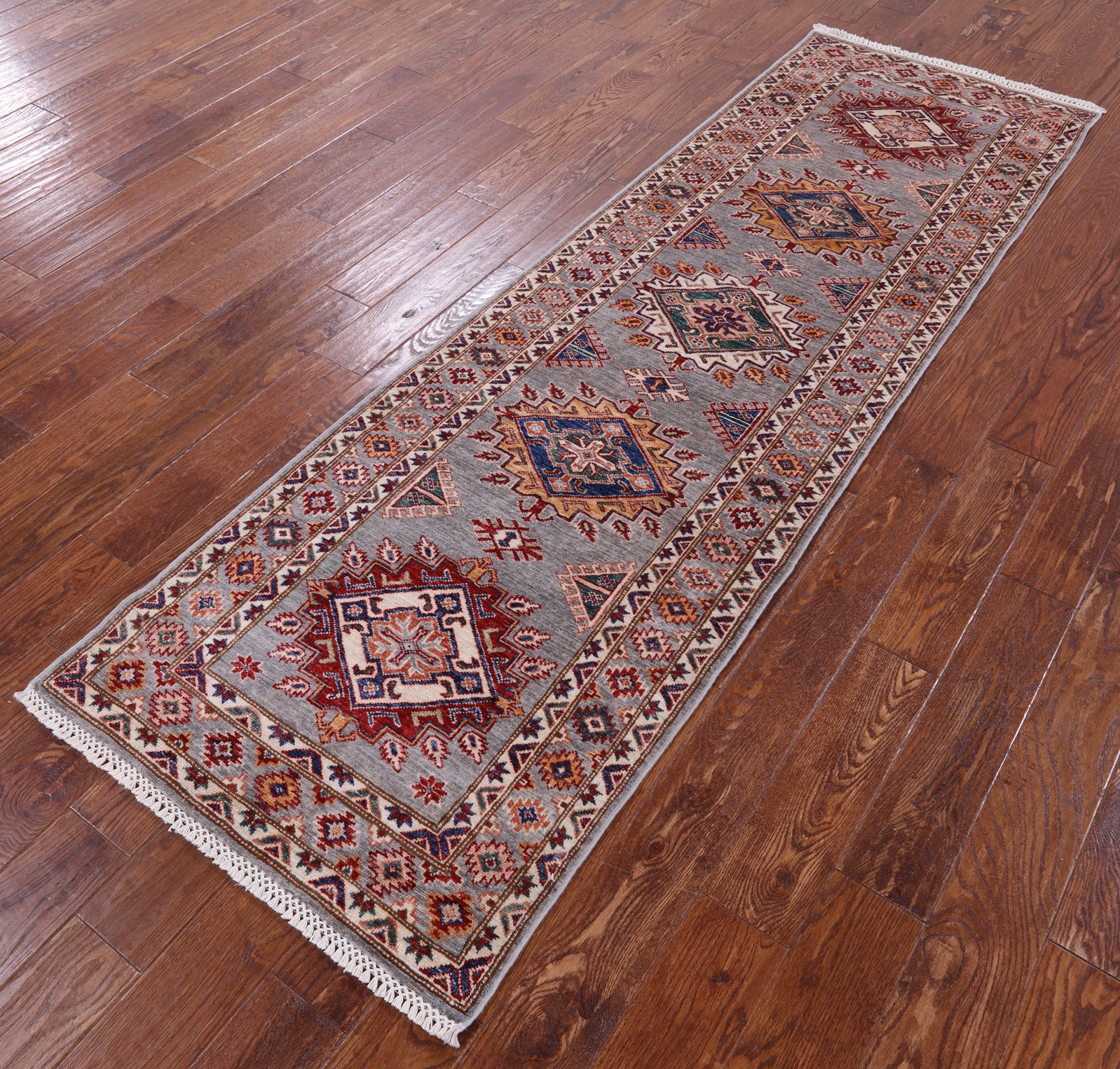 Super Kazak Hand Knotted Wool Runner Rug - 2' 8" X 8' 7" - Golden Nile