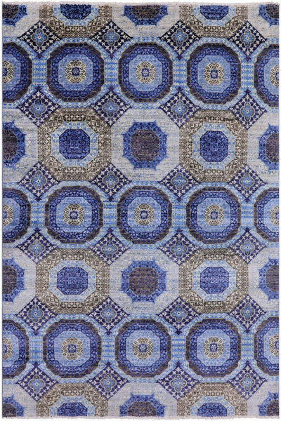 Geometric Persian Mamluk Hand Knotted Wool Rug - 5' 7" X 8' 2" - Golden Nile