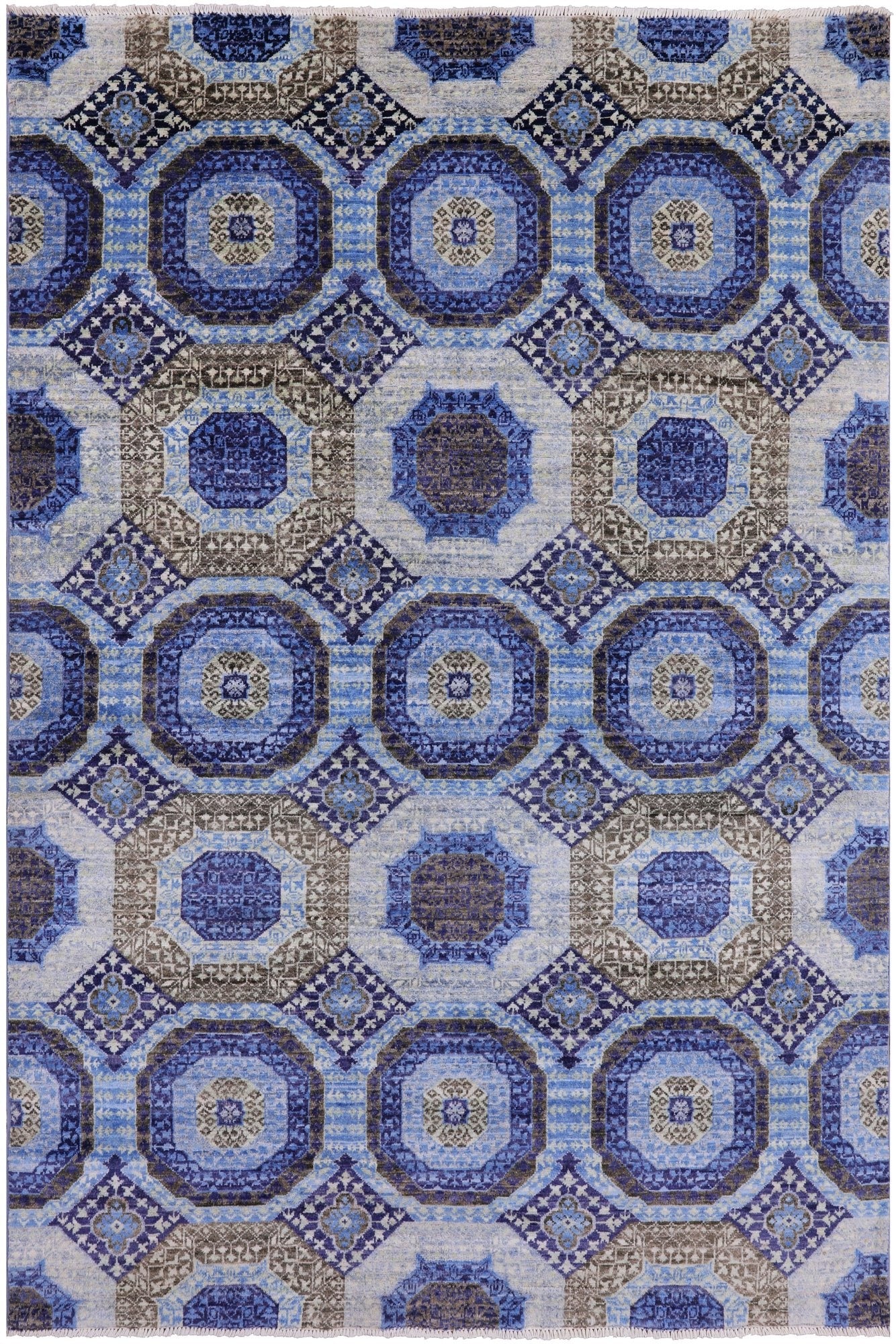 Geometric Persian Mamluk Hand Knotted Wool Rug - 5' 7" X 8' 2" - Golden Nile