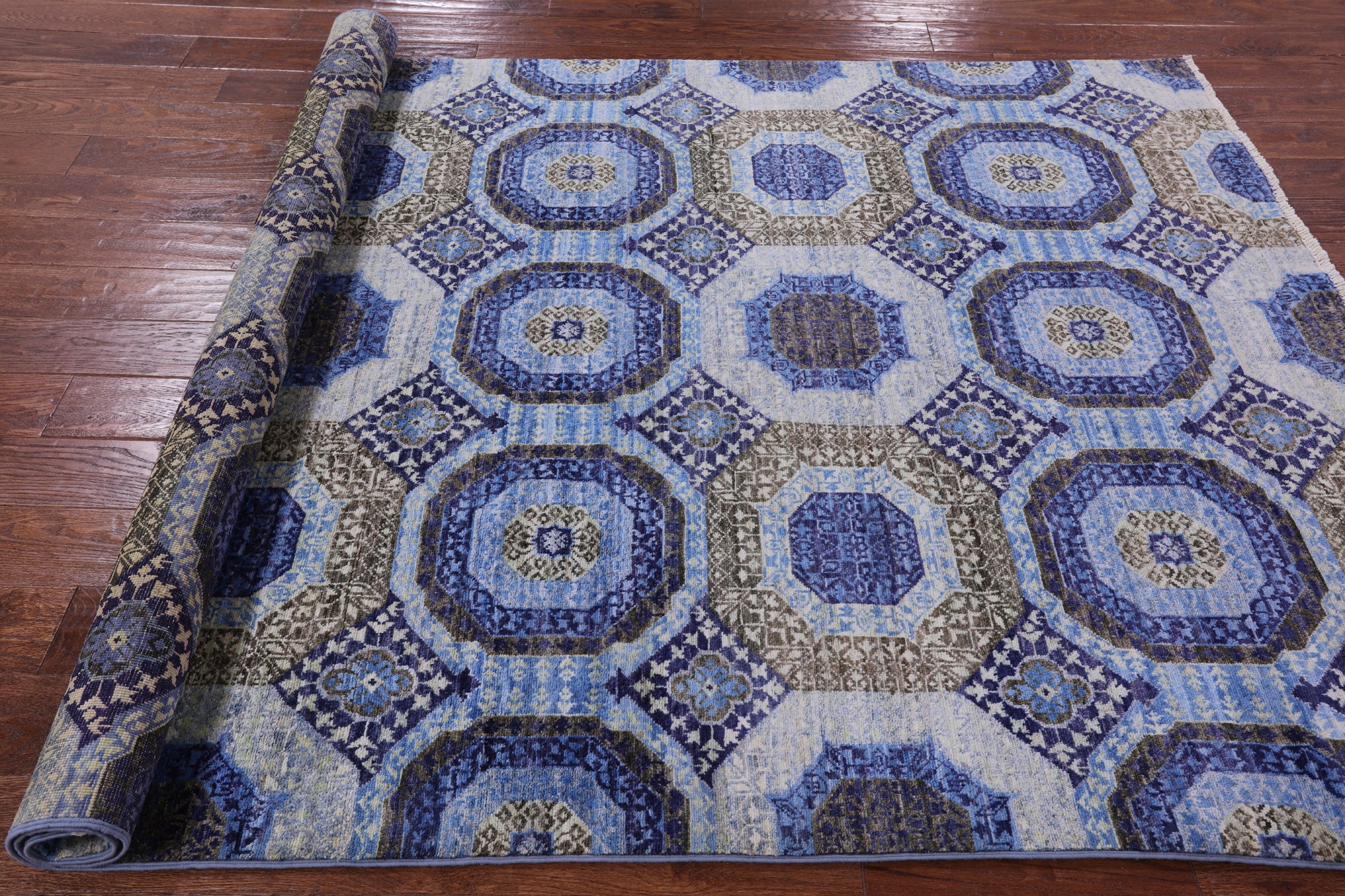 Geometric Persian Mamluk Hand Knotted Wool Rug - 5' 7" X 8' 2" - Golden Nile