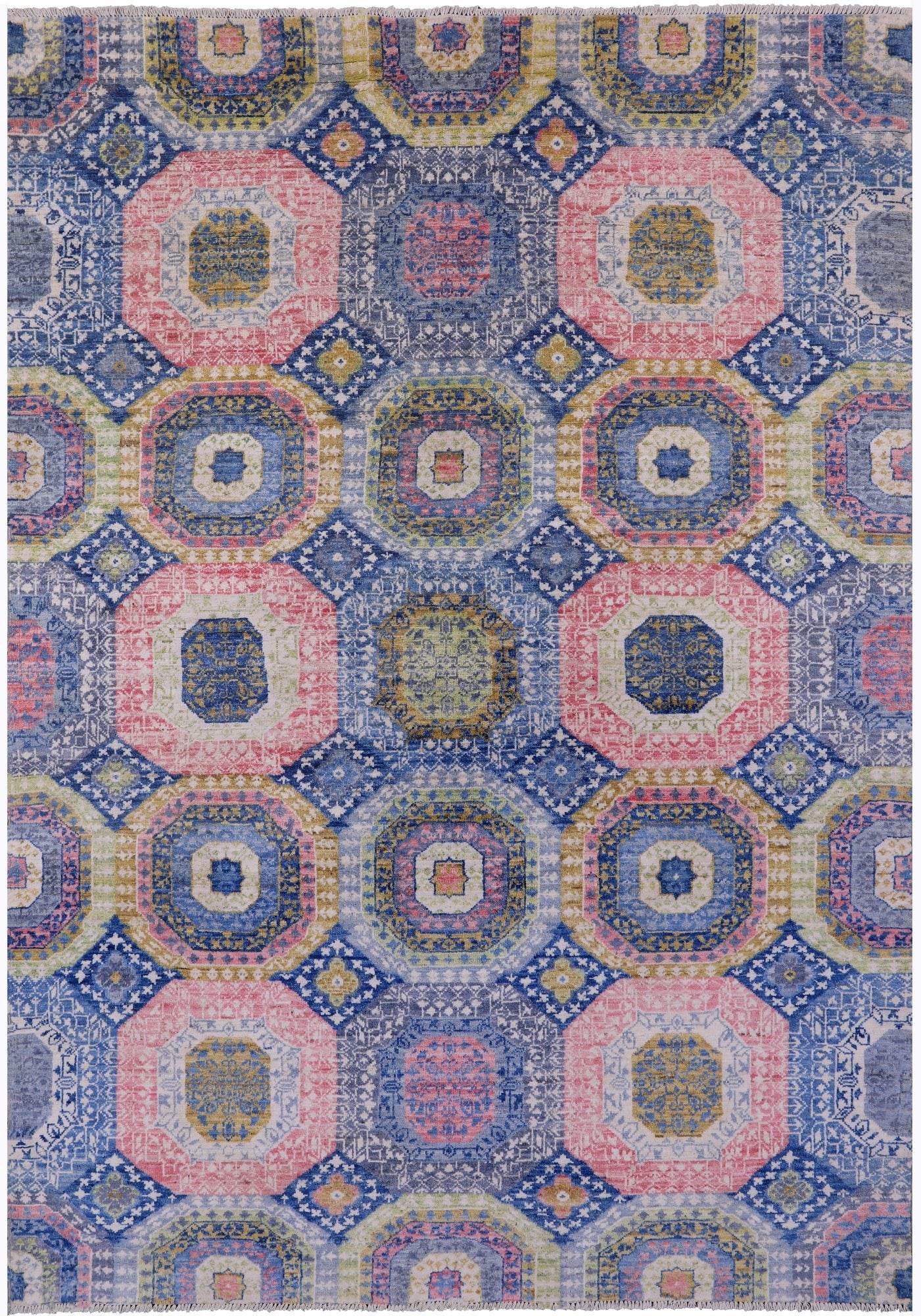 Geometric Persian Mamluk Hand Knotted Wool Rug - 5' 7" X 7' 9" - Golden Nile