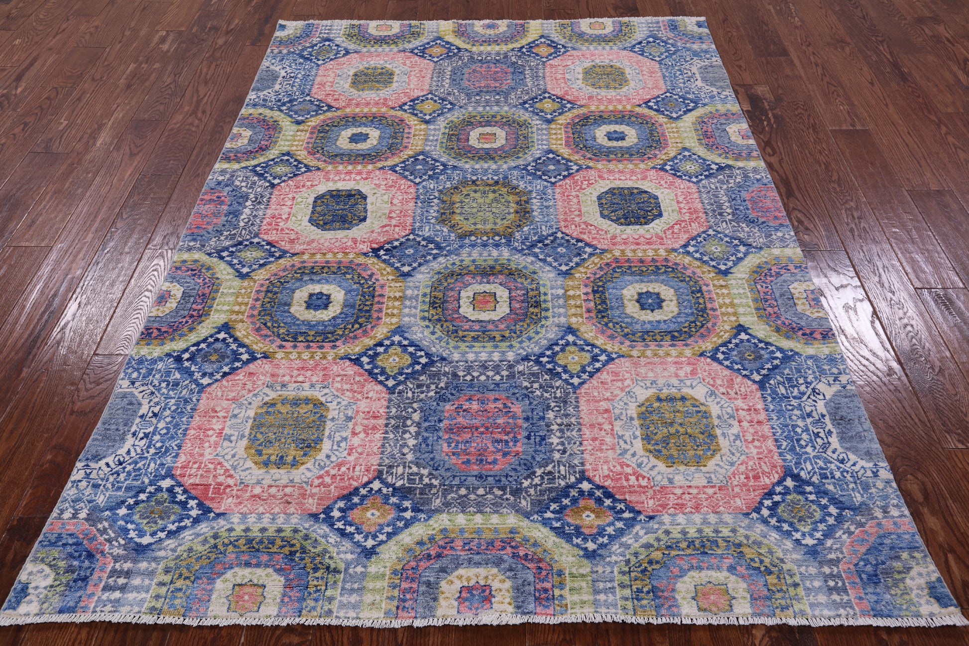 Geometric Persian Mamluk Hand Knotted Wool Rug - 5' 7" X 7' 9" - Golden Nile