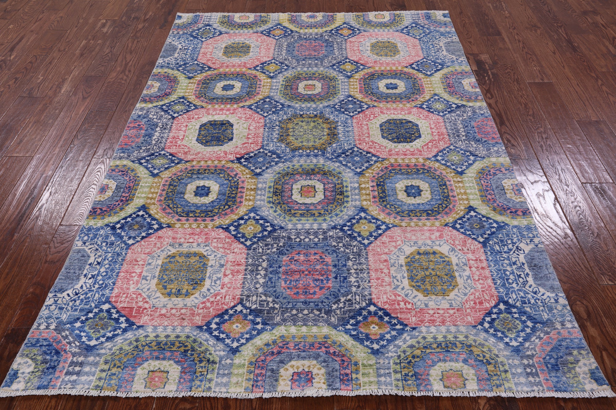 Geometric Persian Mamluk Hand Knotted Wool Rug - 5' 7" X 7' 9" - Golden Nile