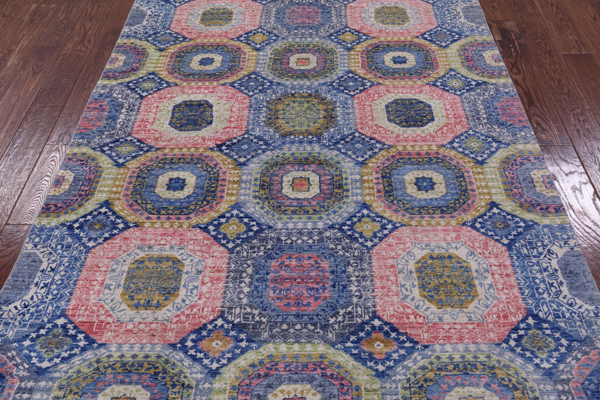 Geometric Persian Mamluk Hand Knotted Wool Rug - 5' 7" X 7' 9" - Golden Nile