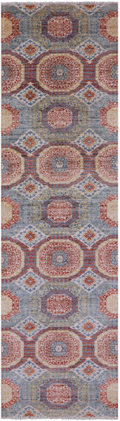 Geometric Persian Mamluk Hand Knotted Wool Runner Rug - 2' 8" X 9' 9" - Golden Nile