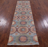 Geometric Persian Mamluk Hand Knotted Wool Runner Rug - 2' 8" X 9' 9" - Golden Nile