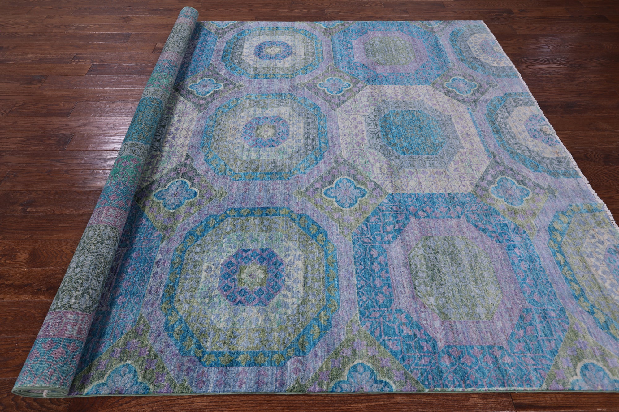 Geometric Persian Mamluk Hand Knotted Wool Rug - 7' 10" X 9' 8" - Golden Nile