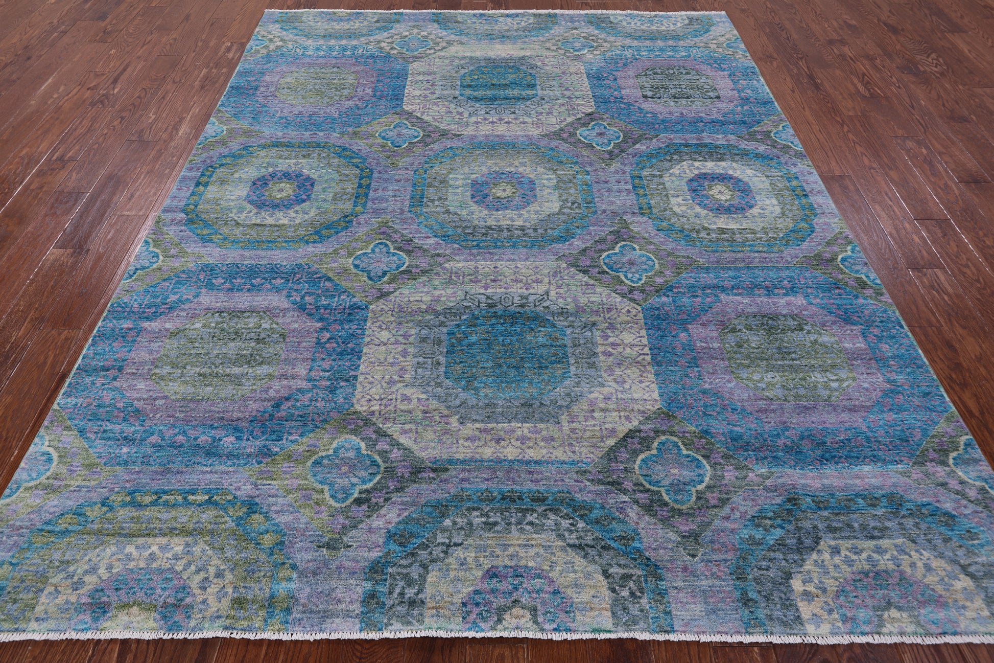 Geometric Persian Mamluk Hand Knotted Wool Rug - 7' 10" X 9' 8" - Golden Nile