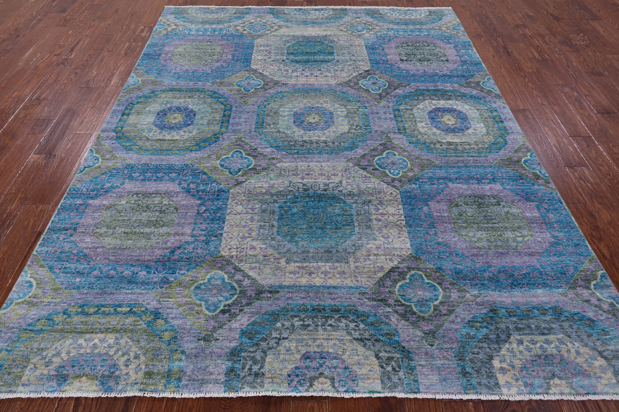 Geometric Persian Mamluk Hand Knotted Wool Rug - 7' 10" X 9' 8" - Golden Nile