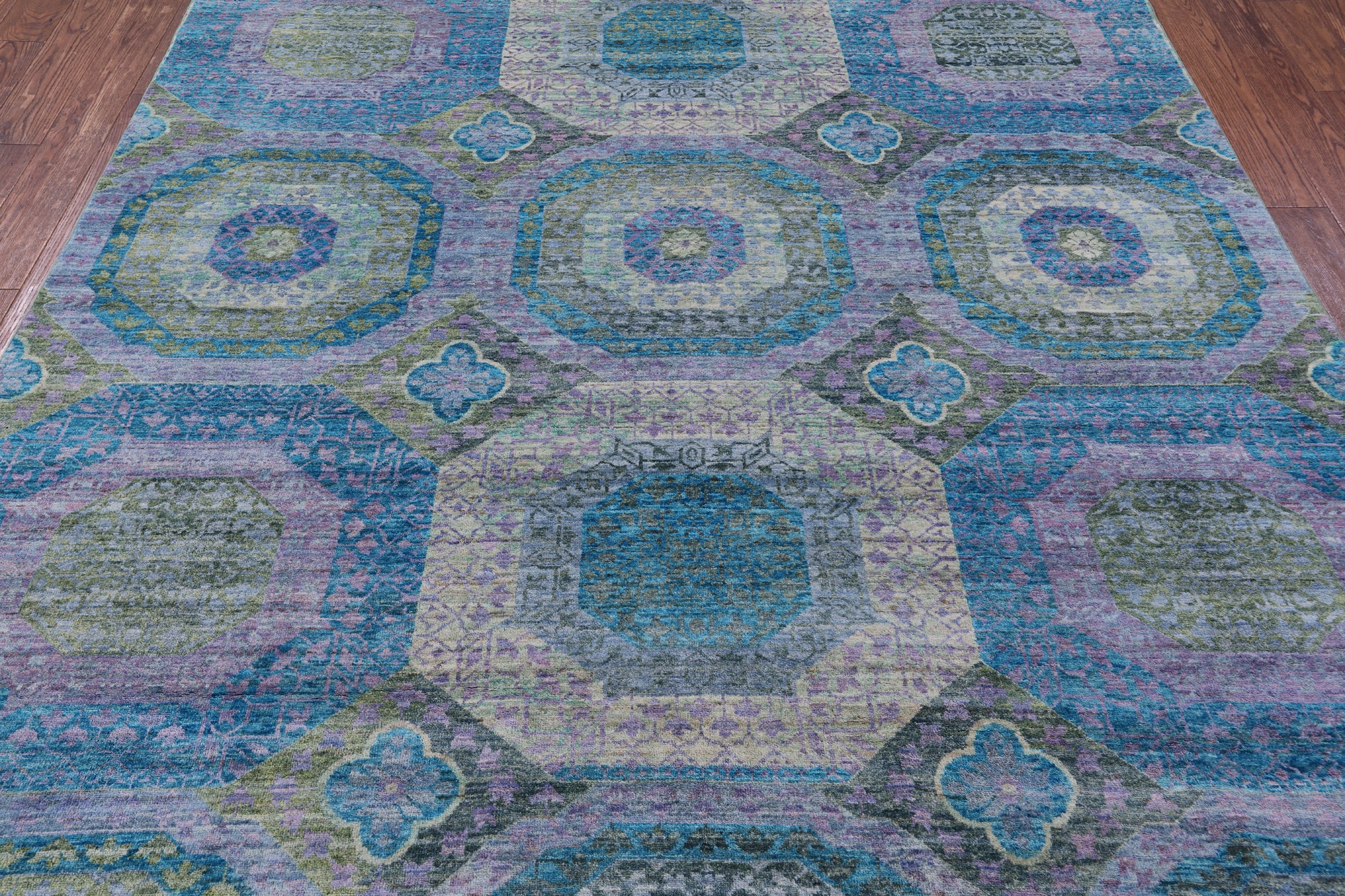 Geometric Persian Mamluk Hand Knotted Wool Rug - 7' 10" X 9' 8" - Golden Nile