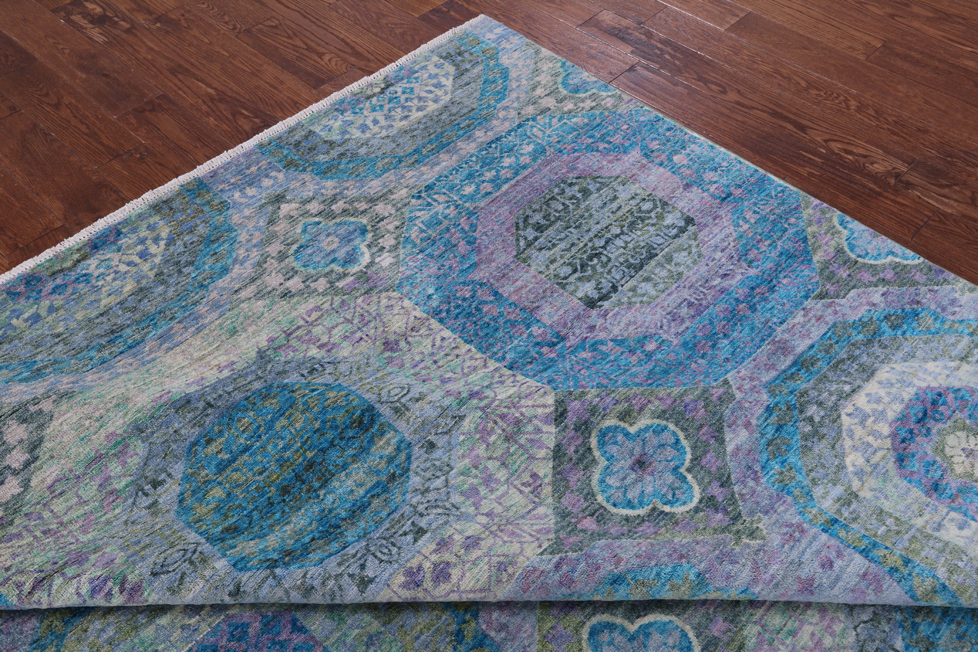 Geometric Persian Mamluk Hand Knotted Wool Rug - 7' 10" X 9' 8" - Golden Nile