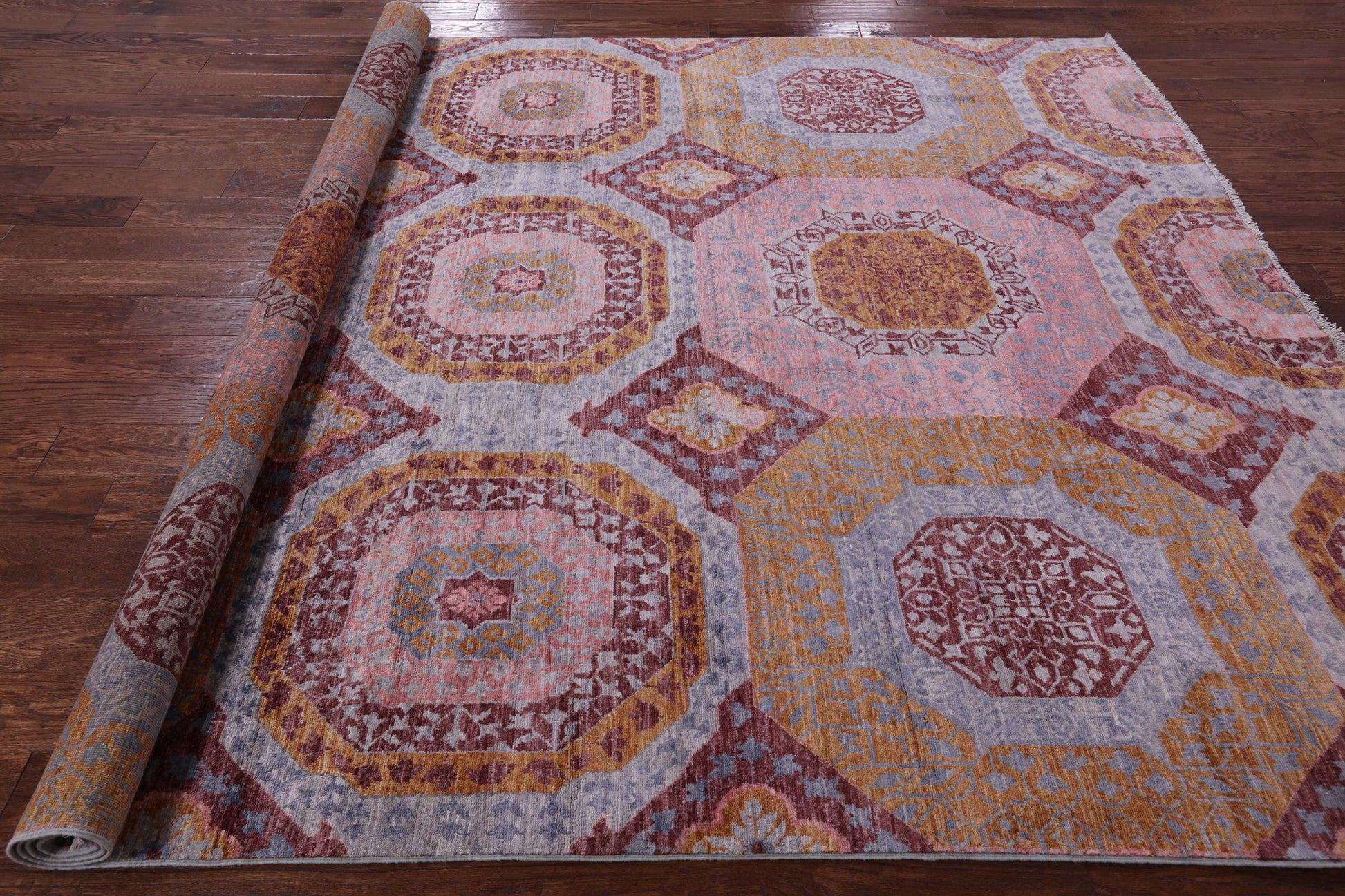 Geometric Persian Mamluk Hand Knotted Wool Rug - 8' 0" X 10' 7" - Golden Nile