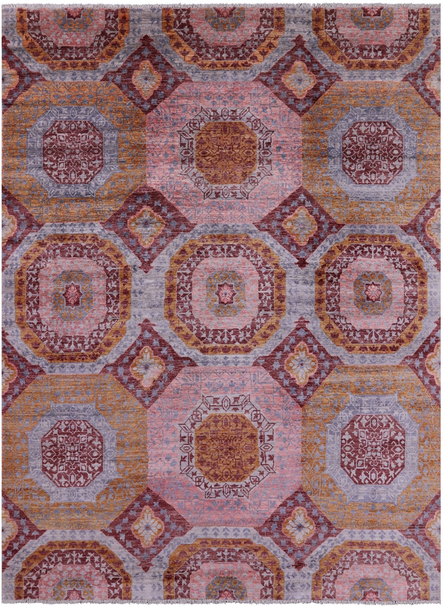 Geometric Persian Mamluk Hand Knotted Wool Rug - 8' 0" X 10' 7" - Golden Nile