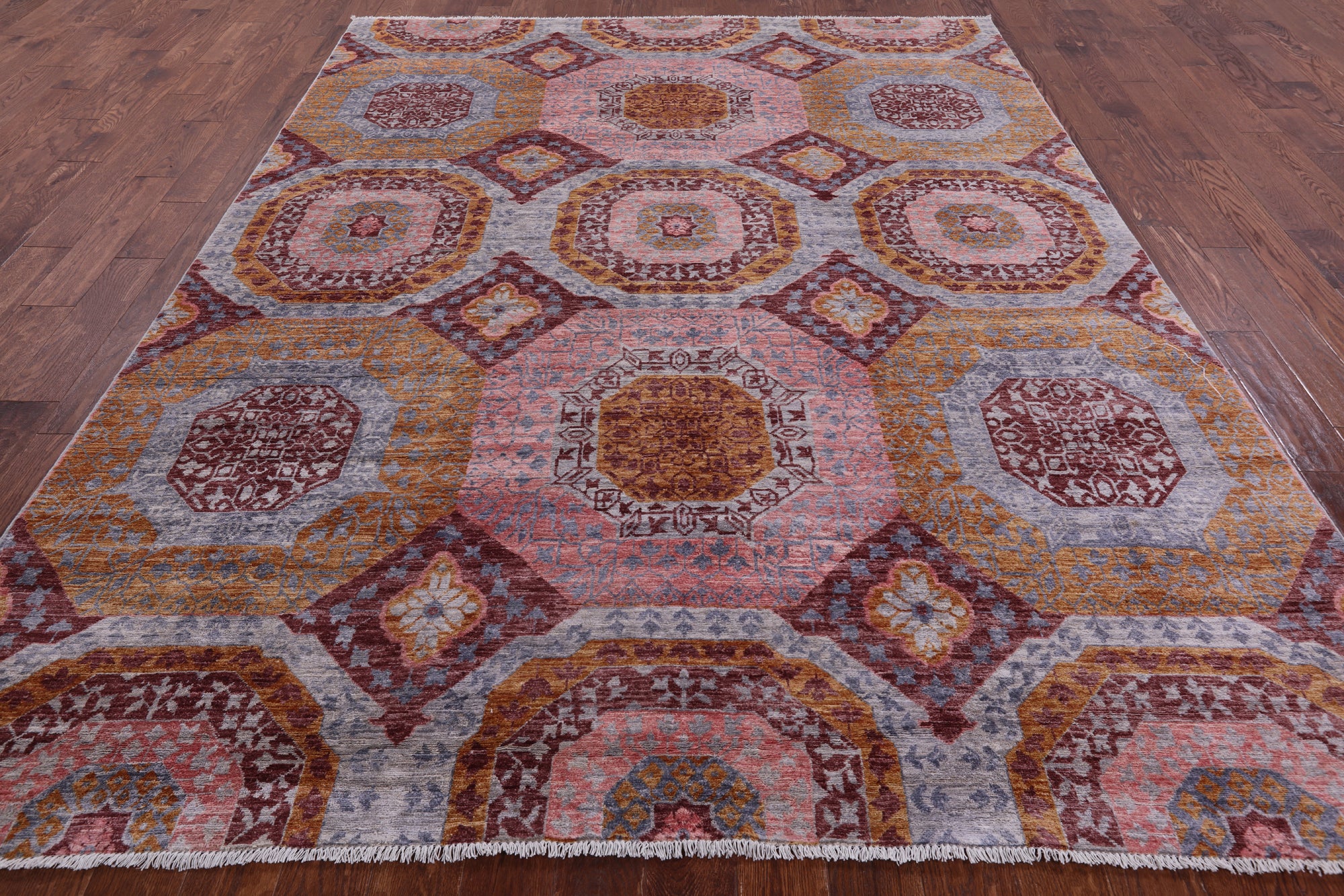 Geometric Persian Mamluk Hand Knotted Wool Rug - 8' 0" X 10' 7" - Golden Nile