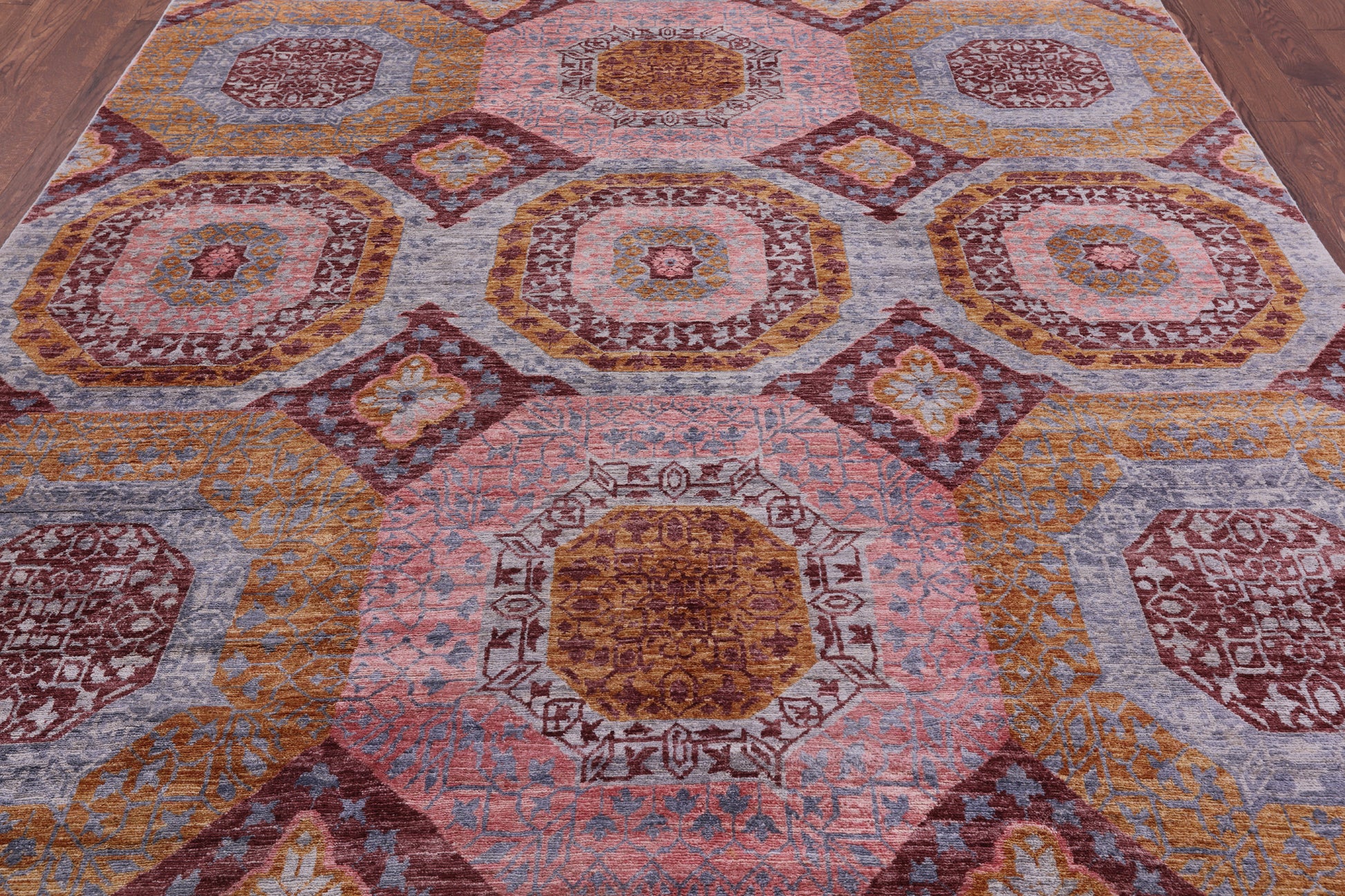 Geometric Persian Mamluk Hand Knotted Wool Rug - 8' 0" X 10' 7" - Golden Nile