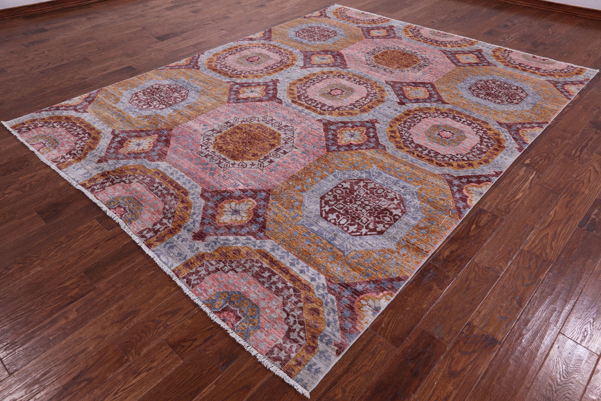 Geometric Persian Mamluk Hand Knotted Wool Rug - 8' 0" X 10' 7" - Golden Nile