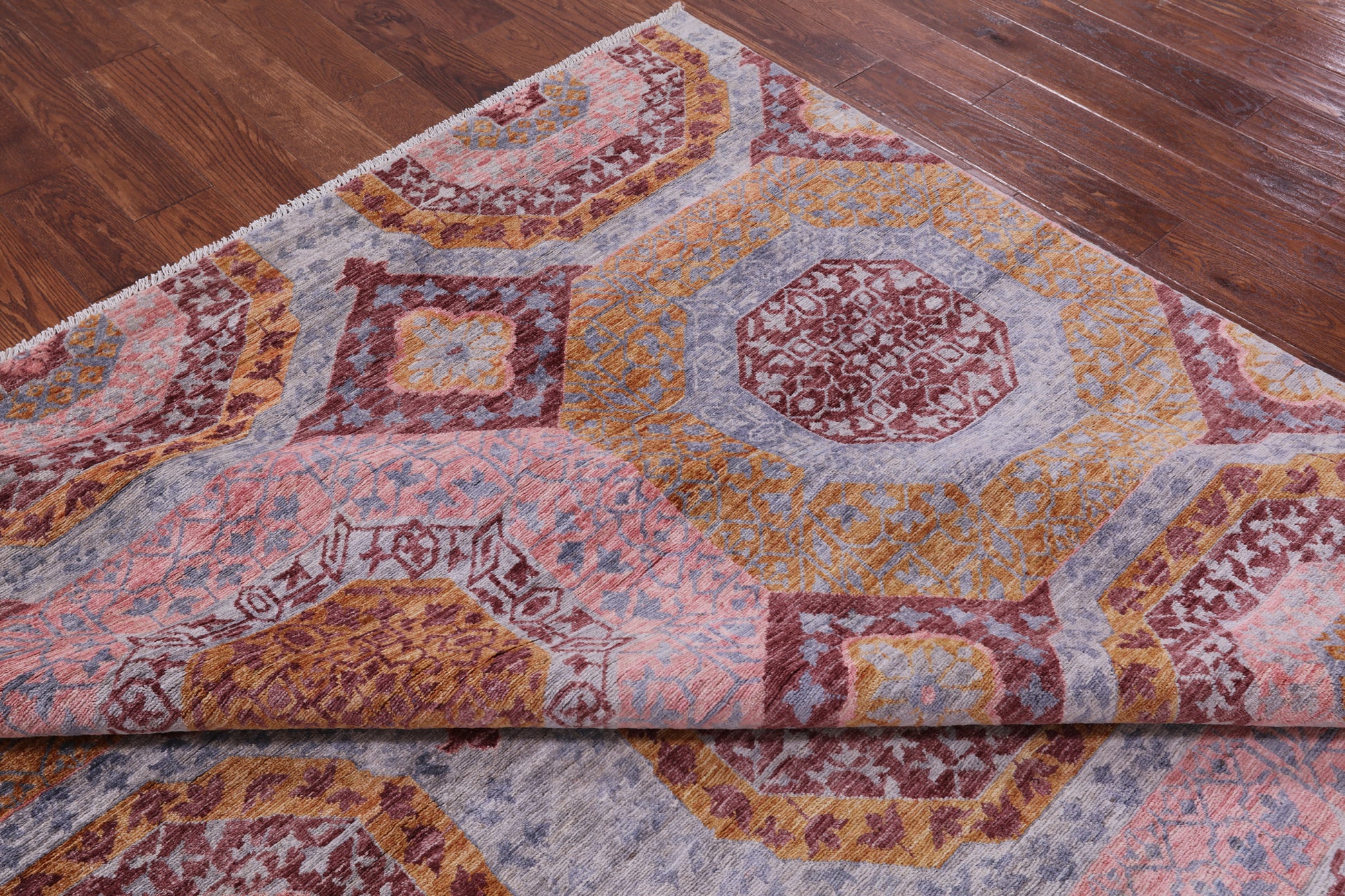 Geometric Persian Mamluk Hand Knotted Wool Rug - 8' 0" X 10' 7" - Golden Nile