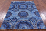 Blue Geometric Persian Mamluk Hand Knotted Wool Rug - 4' 11" X 6' 5" - Golden Nile