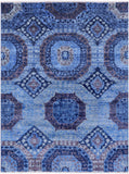 Blue Geometric Persian Mamluk Hand Knotted Wool Rug - 4' 11" X 6' 5" - Golden Nile