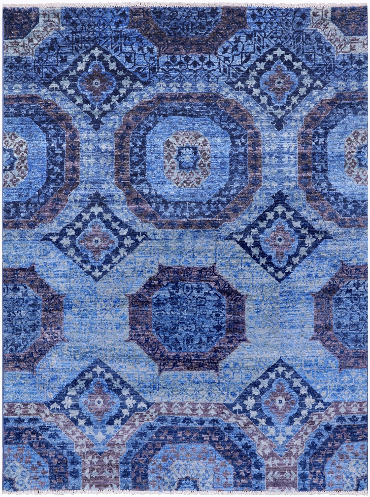 Blue Geometric Persian Mamluk Hand Knotted Wool Rug - 4' 11" X 6' 5" - Golden Nile