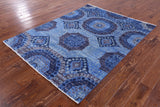 Blue Geometric Persian Mamluk Hand Knotted Wool Rug - 4' 11" X 6' 5" - Golden Nile
