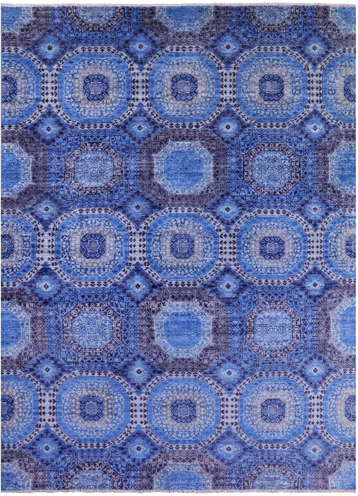 Blue Geometric Persian Mamluk Handmade Wool Rug - 8' 11" X 12' 3" - Golden Nile
