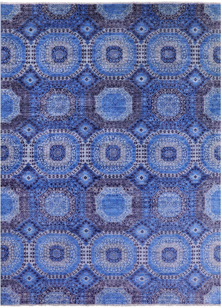 Blue Geometric Persian Mamluk Handmade Wool Rug - 8' 11" X 12' 3" - Golden Nile