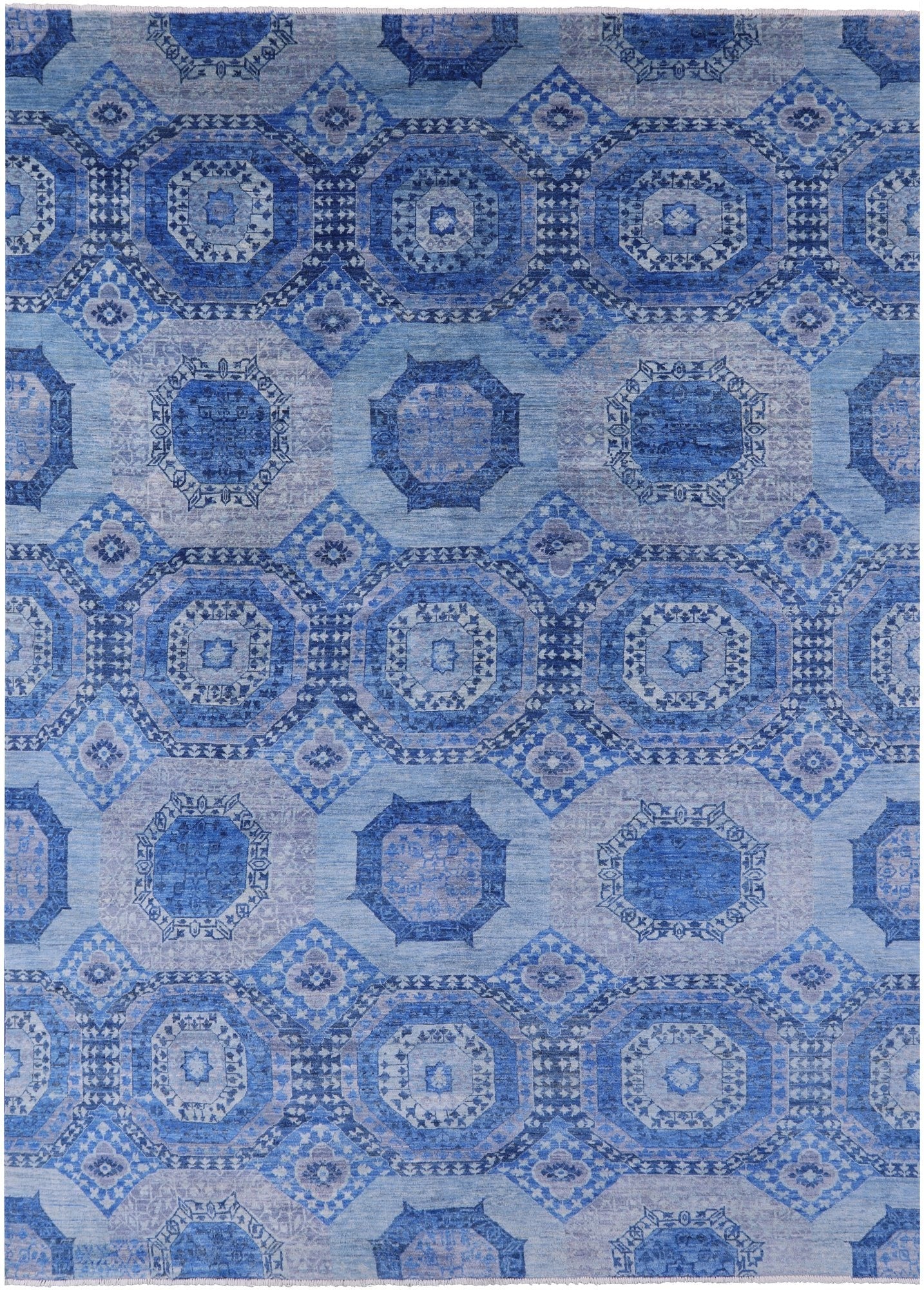 Blue Geometric Persian Mamluk Hand Knotted Wool Rug - 8' 10" X 12' 3" - Golden Nile