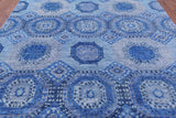 Blue Geometric Persian Mamluk Hand Knotted Wool Rug - 8' 10" X 12' 3" - Golden Nile