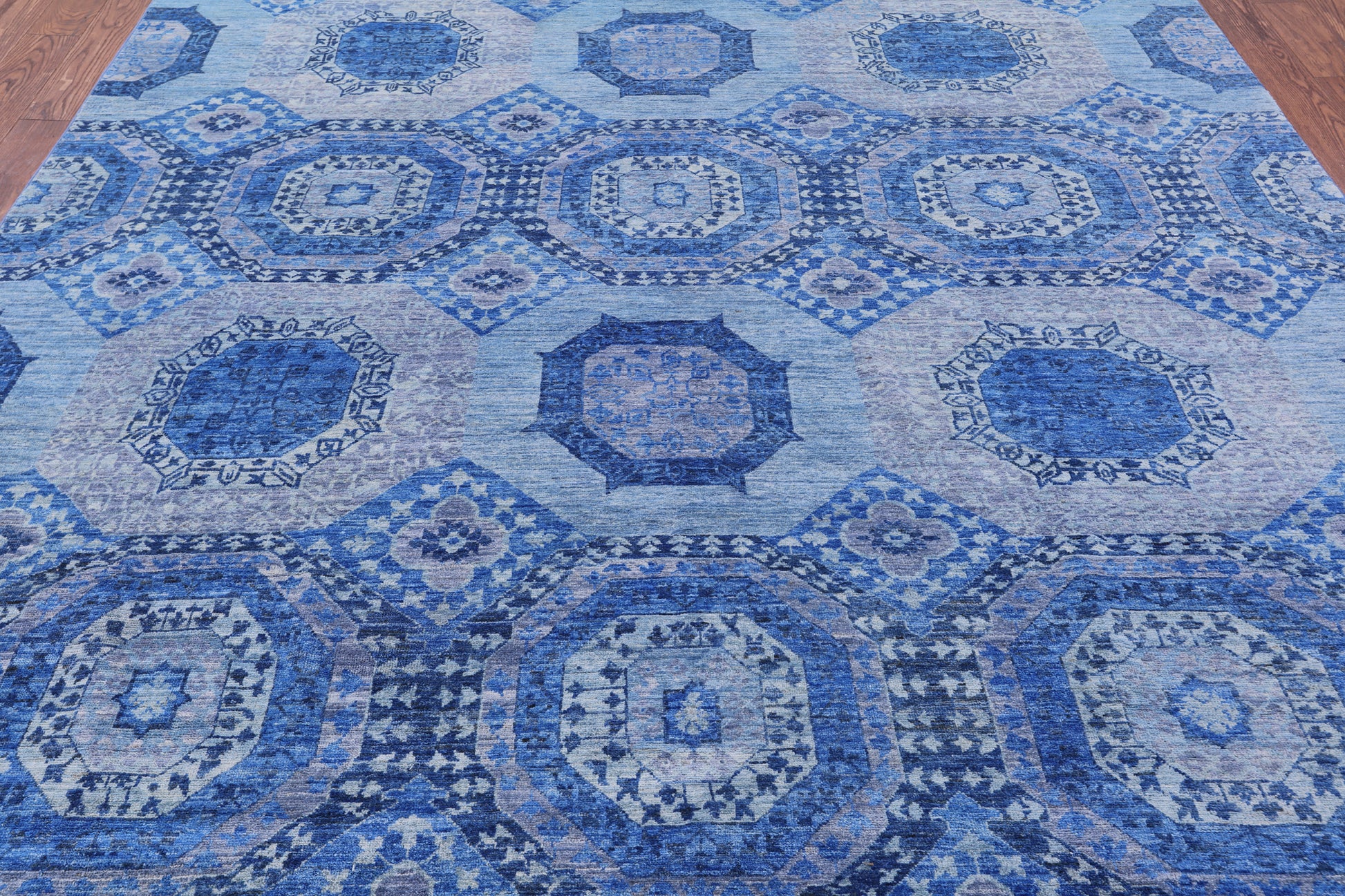 Blue Geometric Persian Mamluk Hand Knotted Wool Rug - 8' 10" X 12' 3" - Golden Nile