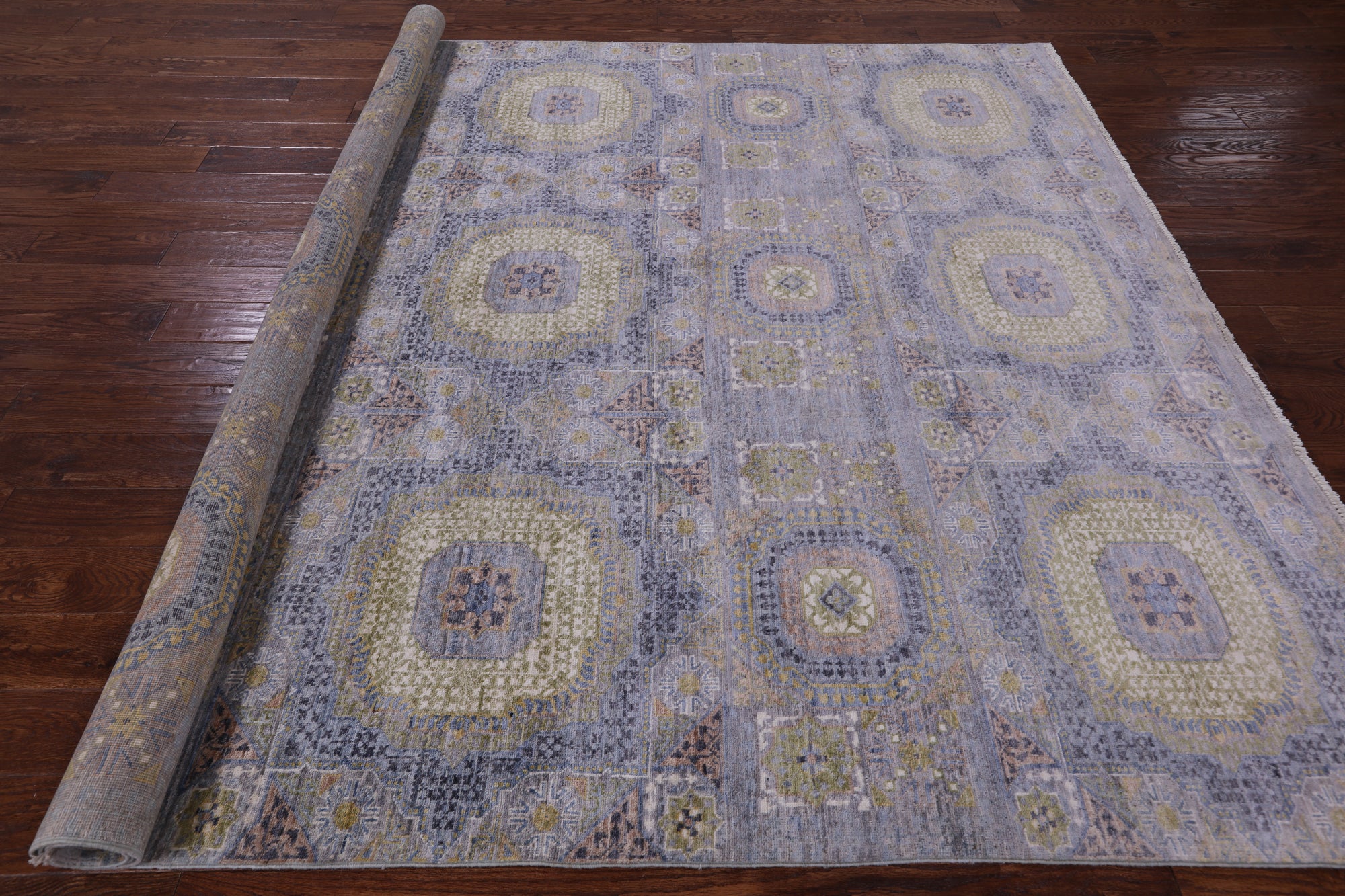 Geometric Persian Mamluk Handmade Wool Rug - 8' 0" X 9' 10" - Golden Nile