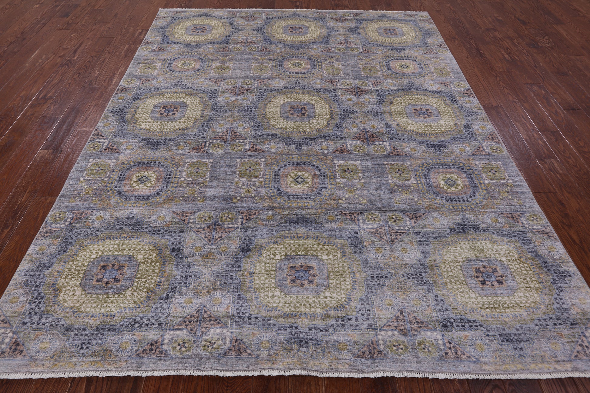 Geometric Persian Mamluk Handmade Wool Rug - 8' 0" X 9' 10" - Golden Nile