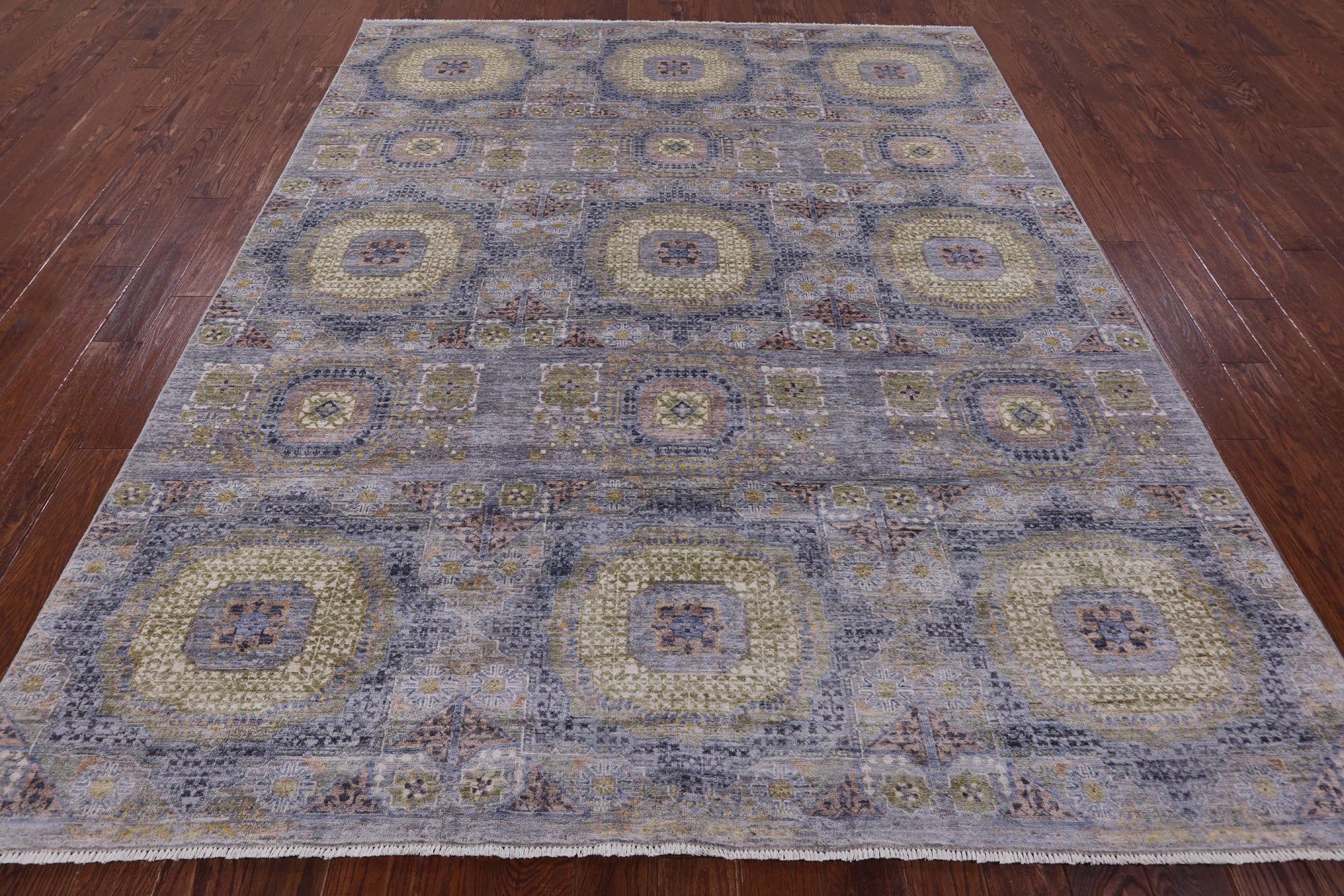 Geometric Persian Mamluk Handmade Wool Rug - 8' 0" X 9' 10" - Golden Nile