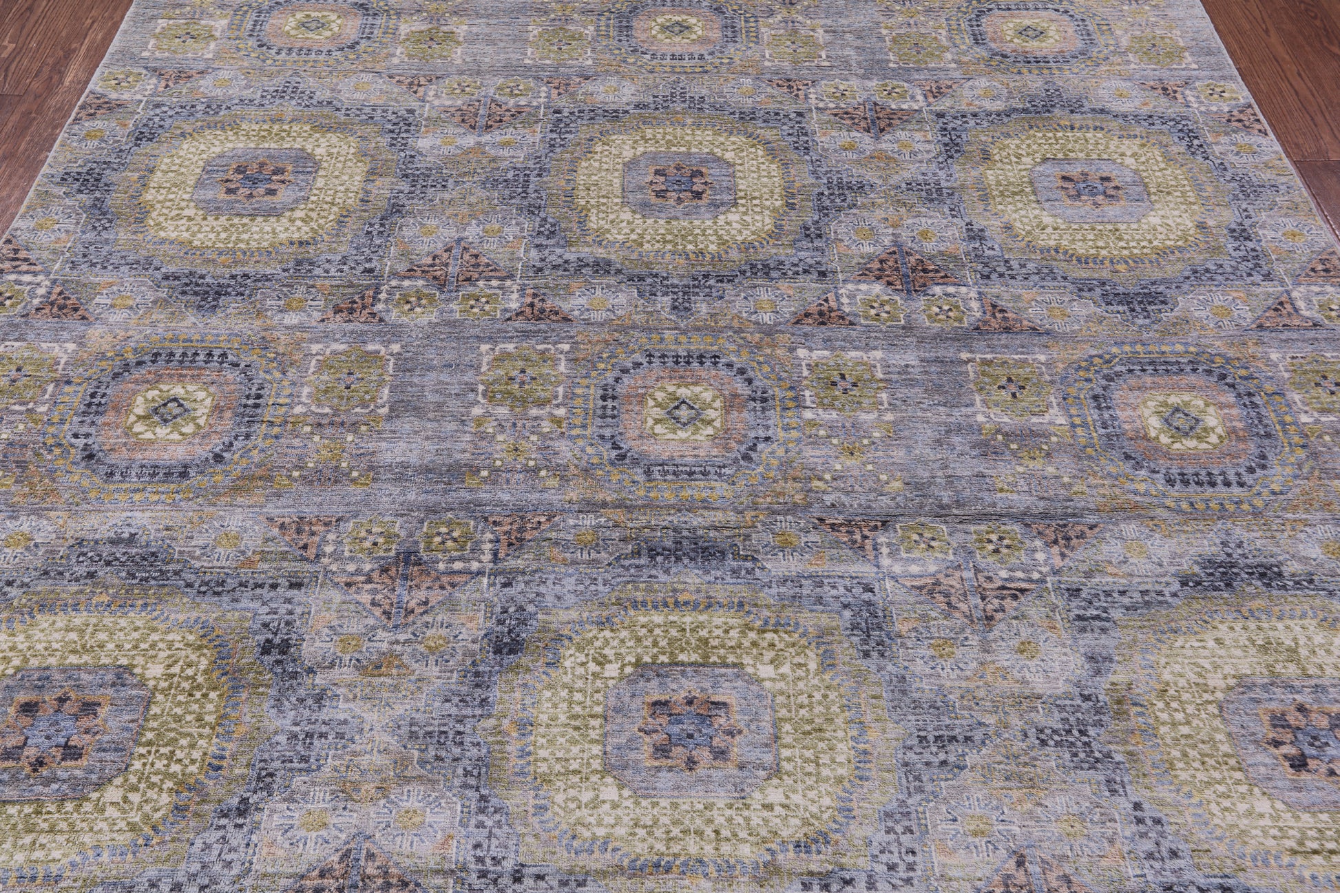 Geometric Persian Mamluk Handmade Wool Rug - 8' 0" X 9' 10" - Golden Nile