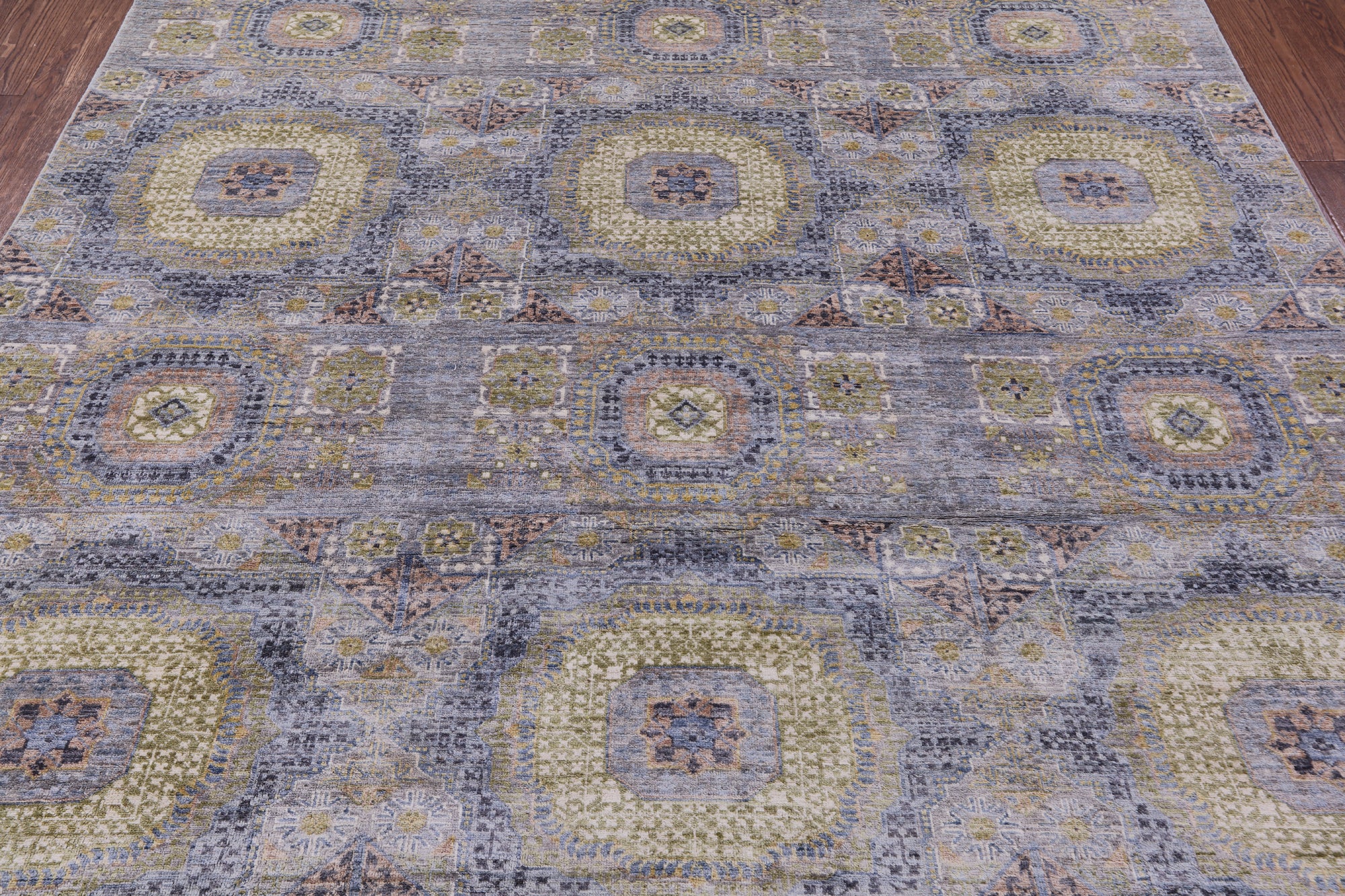 Geometric Persian Mamluk Handmade Wool Rug - 8' 0" X 9' 10" - Golden Nile