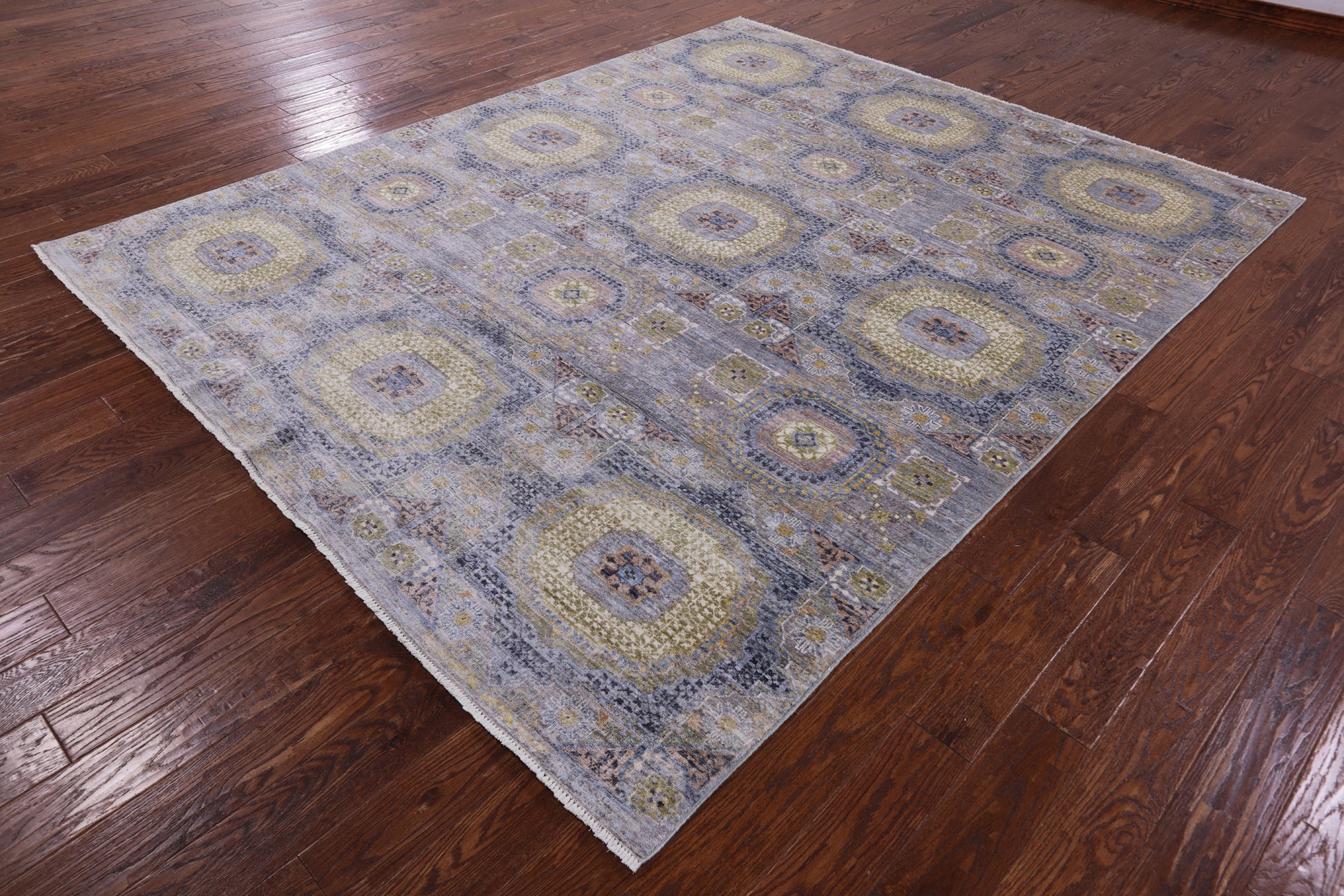 Geometric Persian Mamluk Handmade Wool Rug - 8' 0" X 9' 10" - Golden Nile