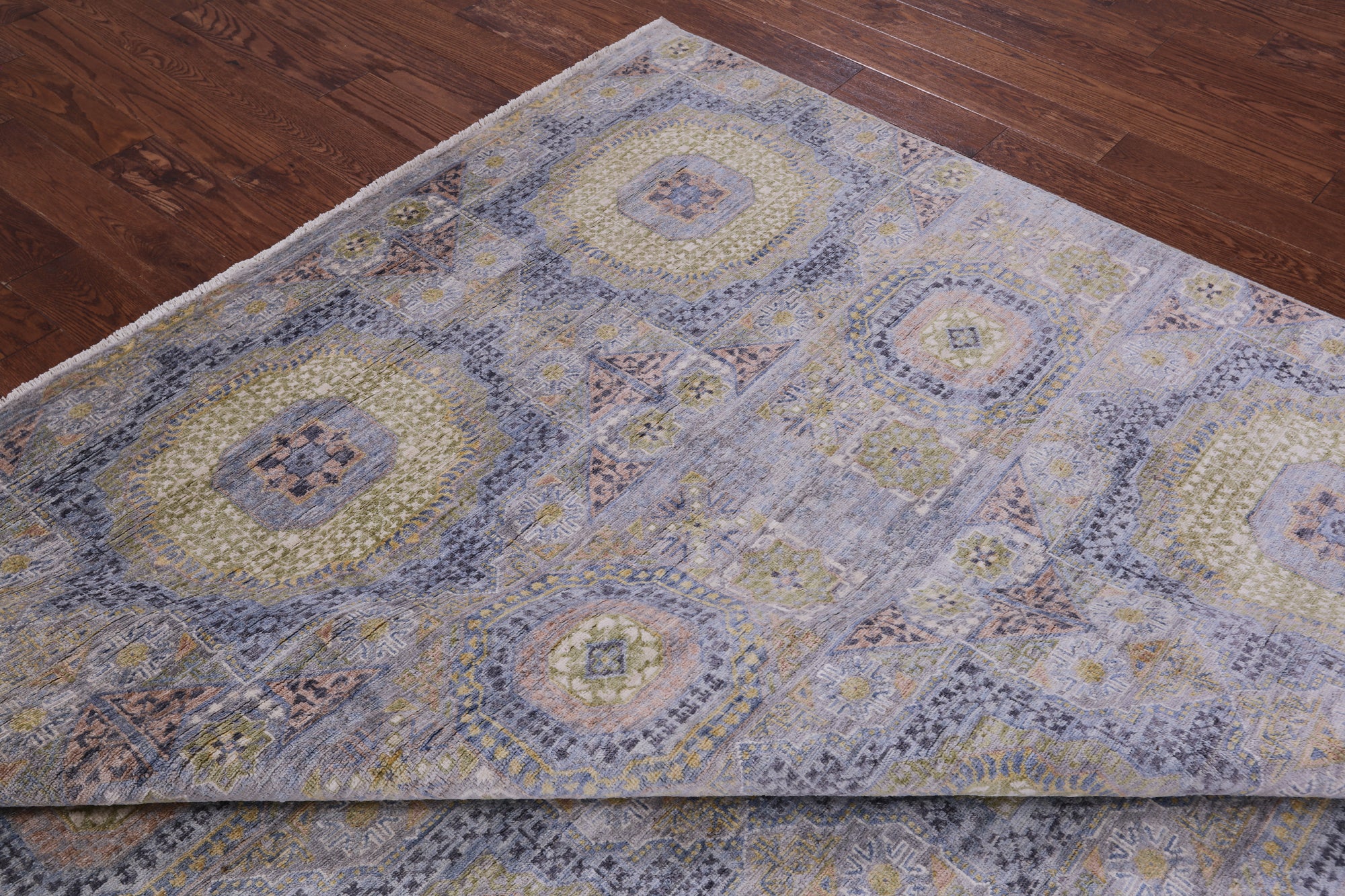 Geometric Persian Mamluk Handmade Wool Rug - 8' 0" X 9' 10" - Golden Nile