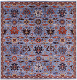 Blue Square Persian Fine Serapi Hand Knotted Wool Rug - 8' 9" X 8' 11" - Golden Nile