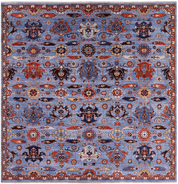 Blue Square Persian Fine Serapi Hand Knotted Wool Rug - 8' 9" X 8' 11" - Golden Nile