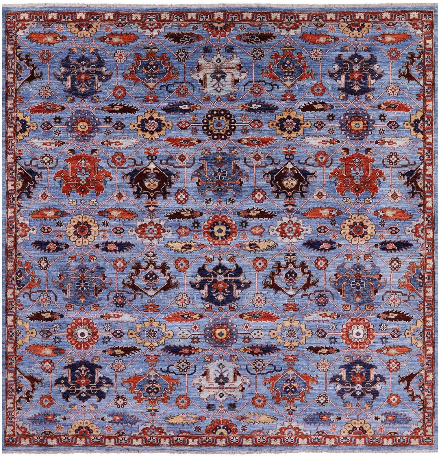 Blue Square Persian Fine Serapi Hand Knotted Wool Rug - 8' 9" X 8' 11" - Golden Nile