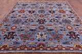Blue Square Persian Fine Serapi Hand Knotted Wool Rug - 8' 9" X 8' 11" - Golden Nile