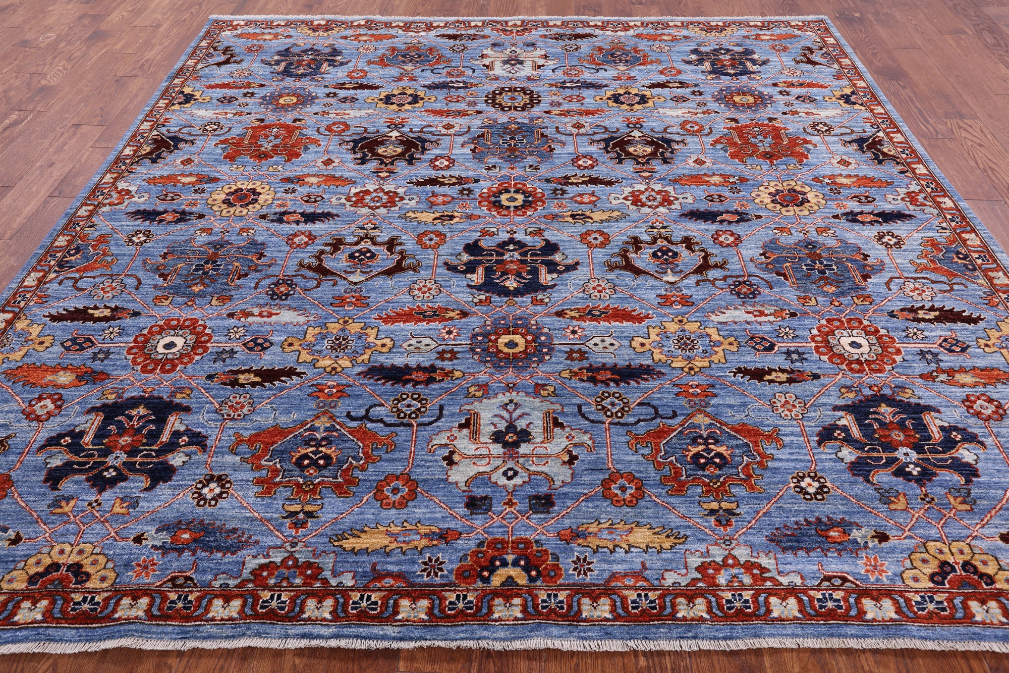 Blue Square Persian Fine Serapi Hand Knotted Wool Rug - 8' 9" X 8' 11" - Golden Nile