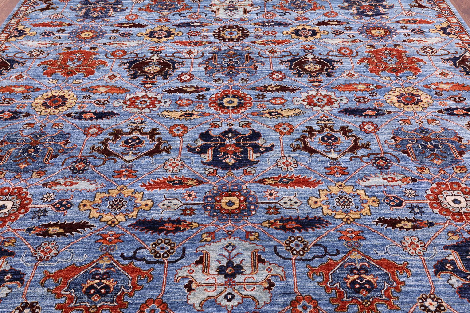 Blue Square Persian Fine Serapi Hand Knotted Wool Rug - 8' 9" X 8' 11" - Golden Nile