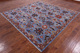 Blue Square Persian Fine Serapi Hand Knotted Wool Rug - 8' 9" X 8' 11" - Golden Nile