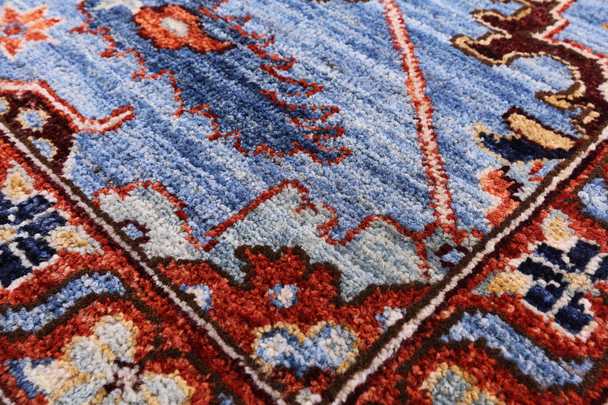 Blue Square Persian Fine Serapi Hand Knotted Wool Rug - 8' 9" X 8' 11" - Golden Nile