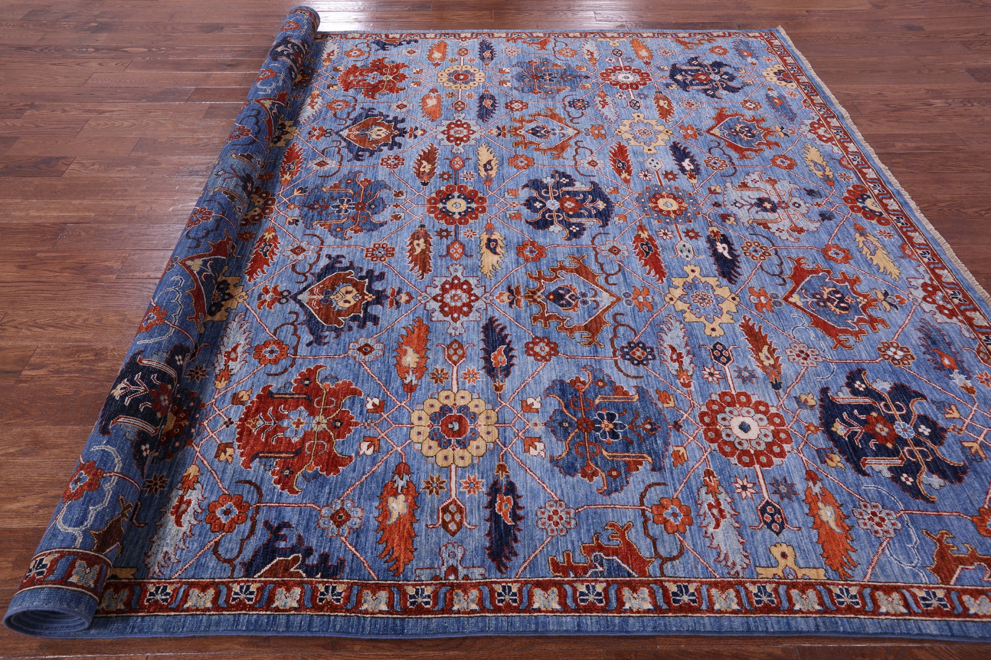 Blue Persian Fine Serapi Handmade Wool Rug - 8' 10" X 12' 0" - Golden Nile