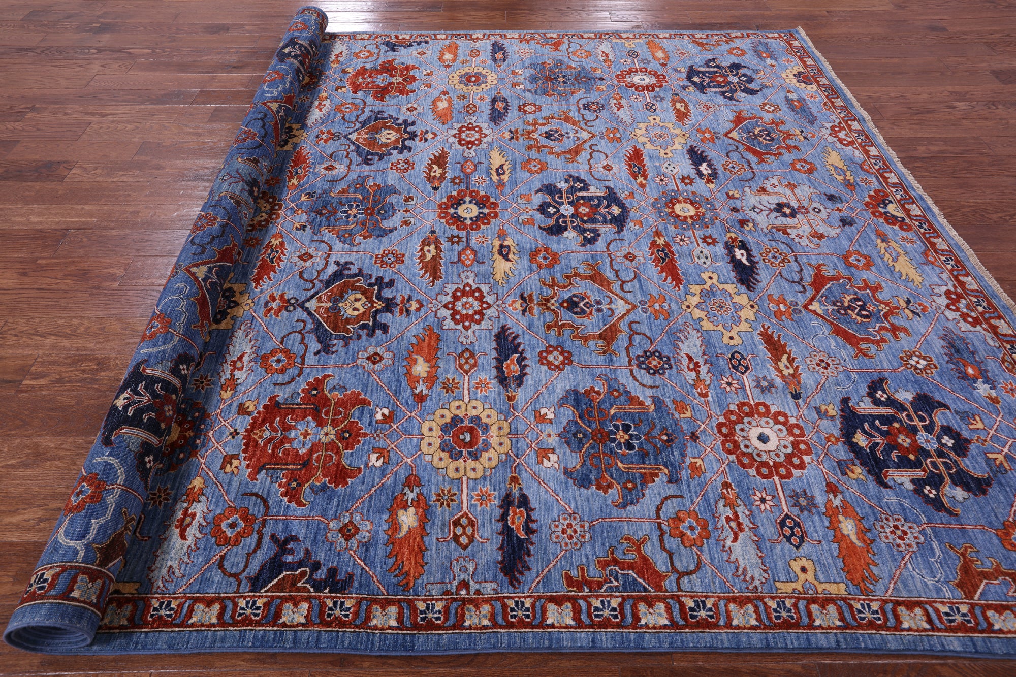 Blue Persian Fine Serapi Handmade Wool Rug - 8' 10" X 12' 0" - Golden Nile